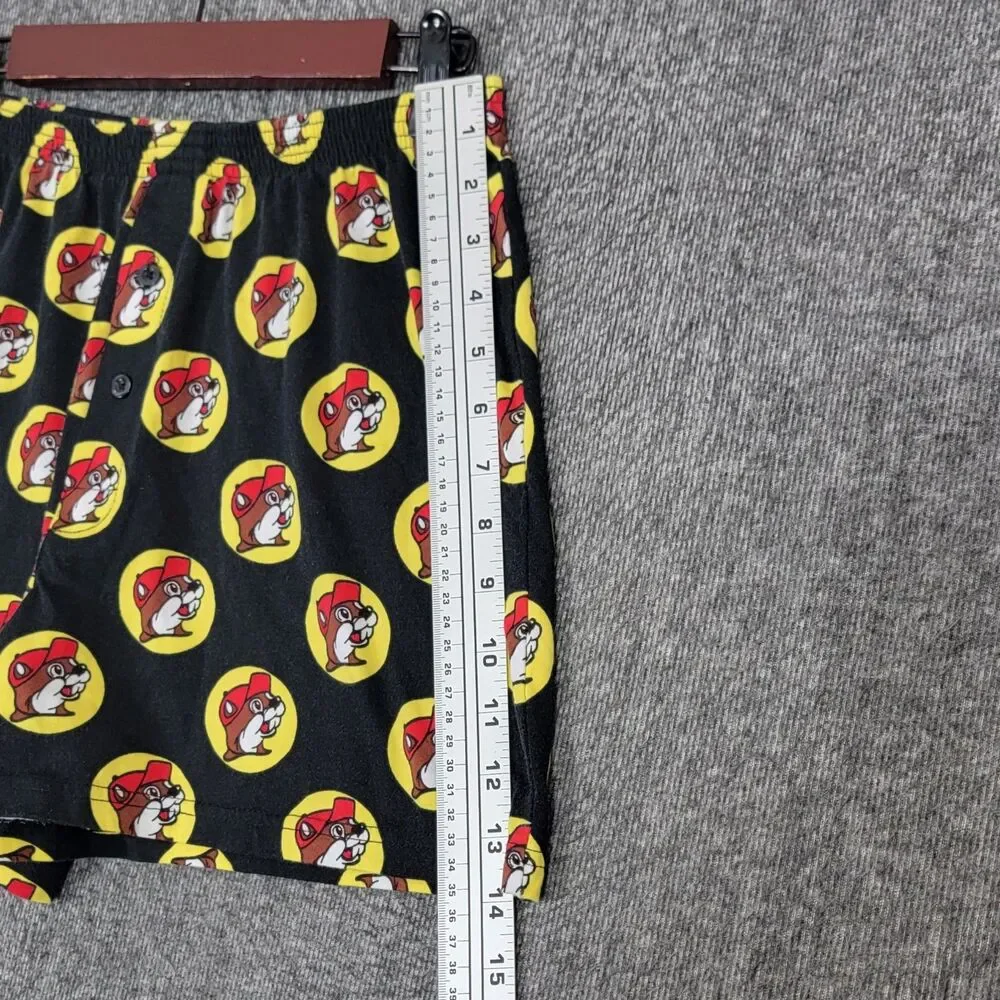 Buc-ees Lounge Sleep Wear Shorts Mens M Black Beaver All Over Print Boxer Style